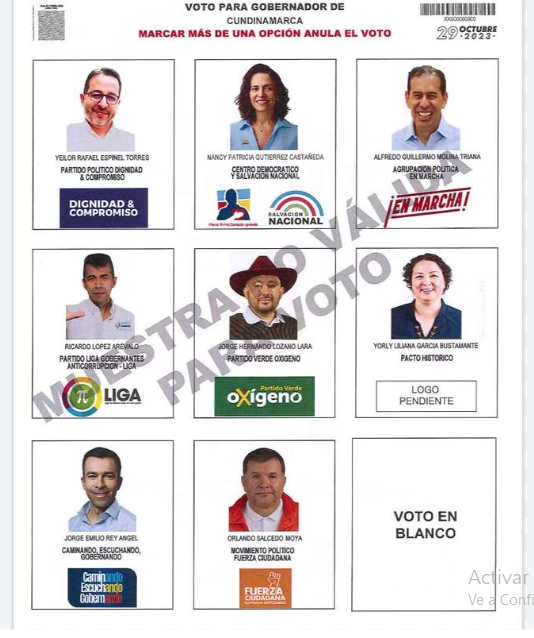 Tarjetón electoral Cundinamarca
